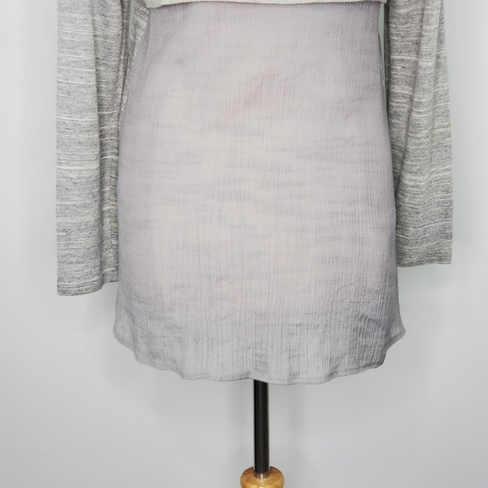 Kenar Women's Gray Pullover Mixed Media Knit High-Low Long Sleeve Top Size L - Picture 9 of 11
